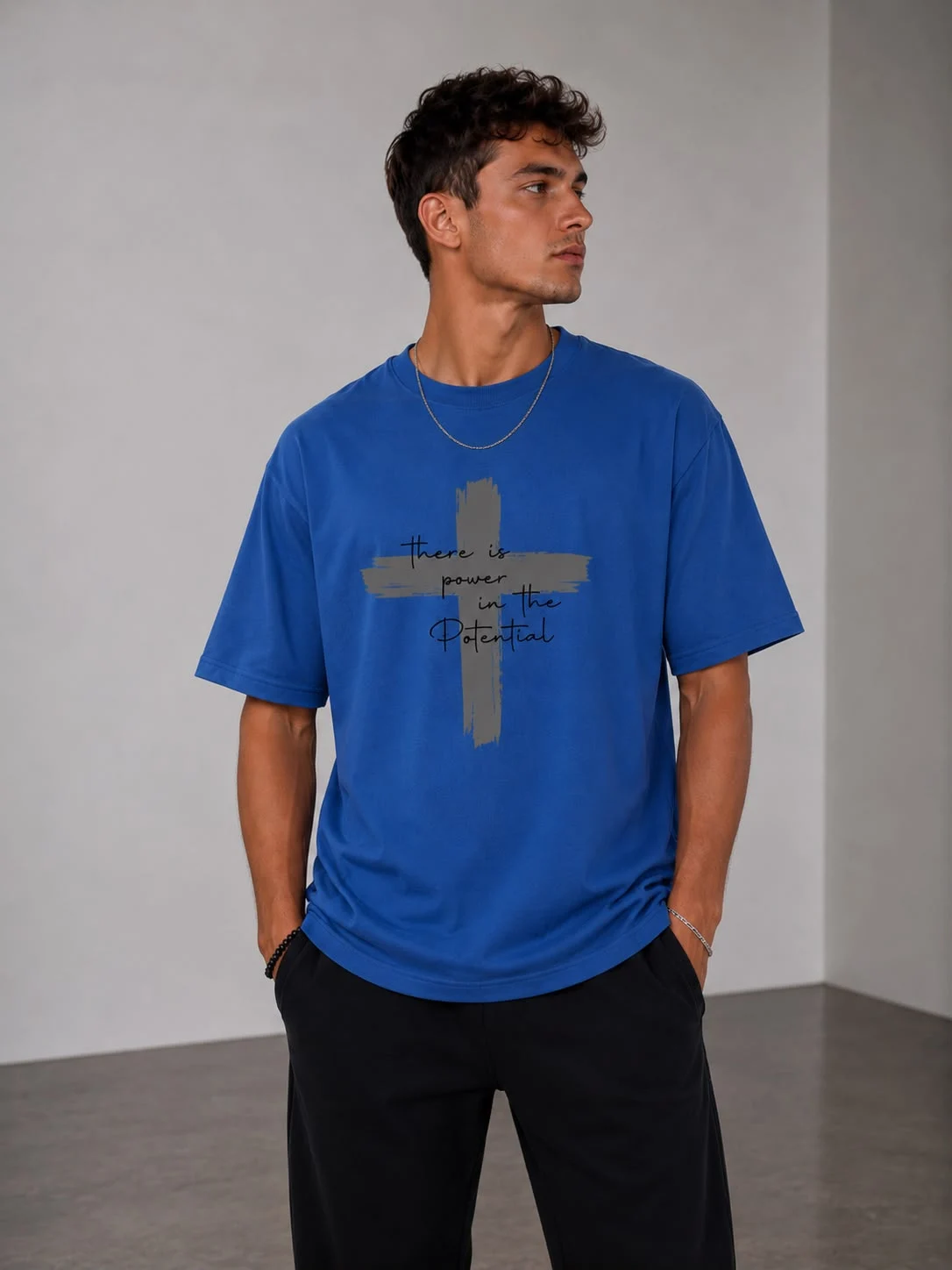Mavi Potential Baskılı Oversize Erkek T-Shirt