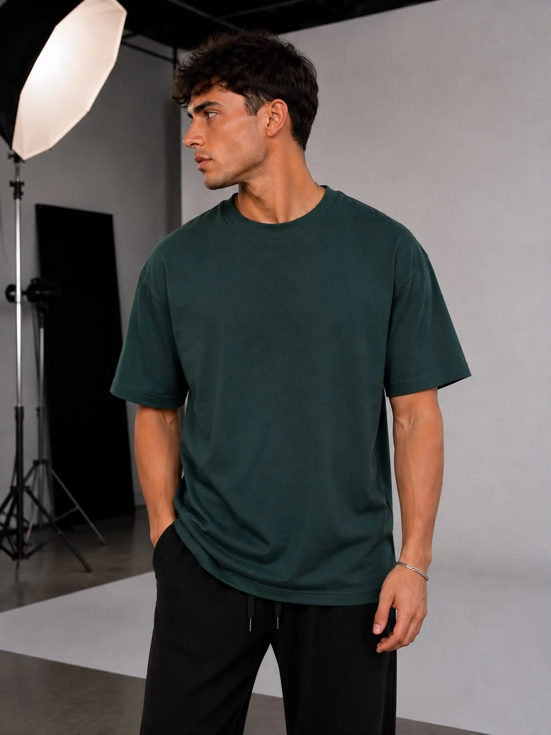 Yeşil Basic Oversize Erkek T-Shirt