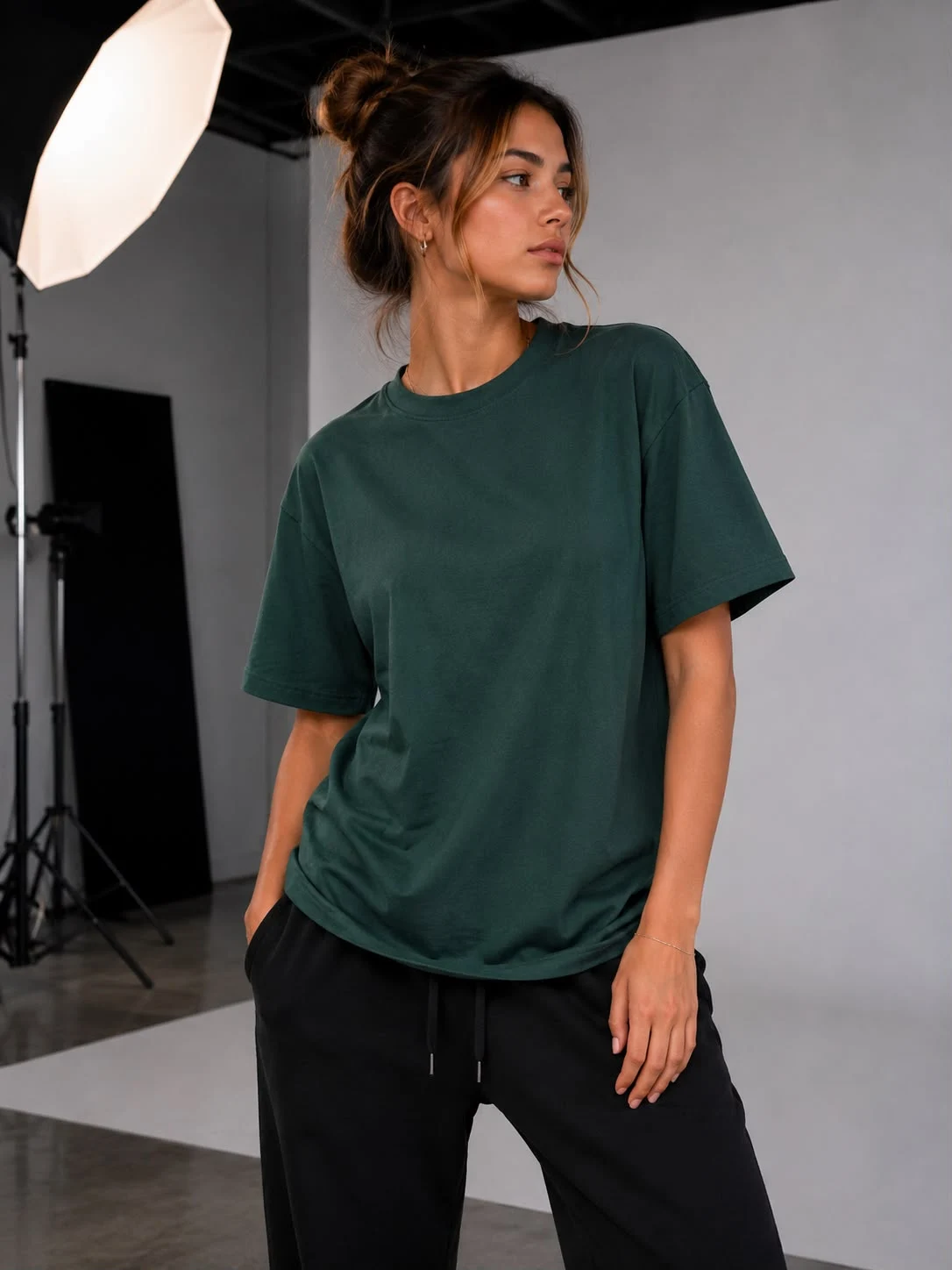 Yeşil Basic Oversize Kadın T-Shirt